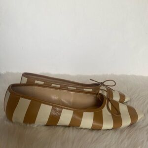 Anthropologie Maeve White Beige Stripe Classic Ballet Flats Sz 10